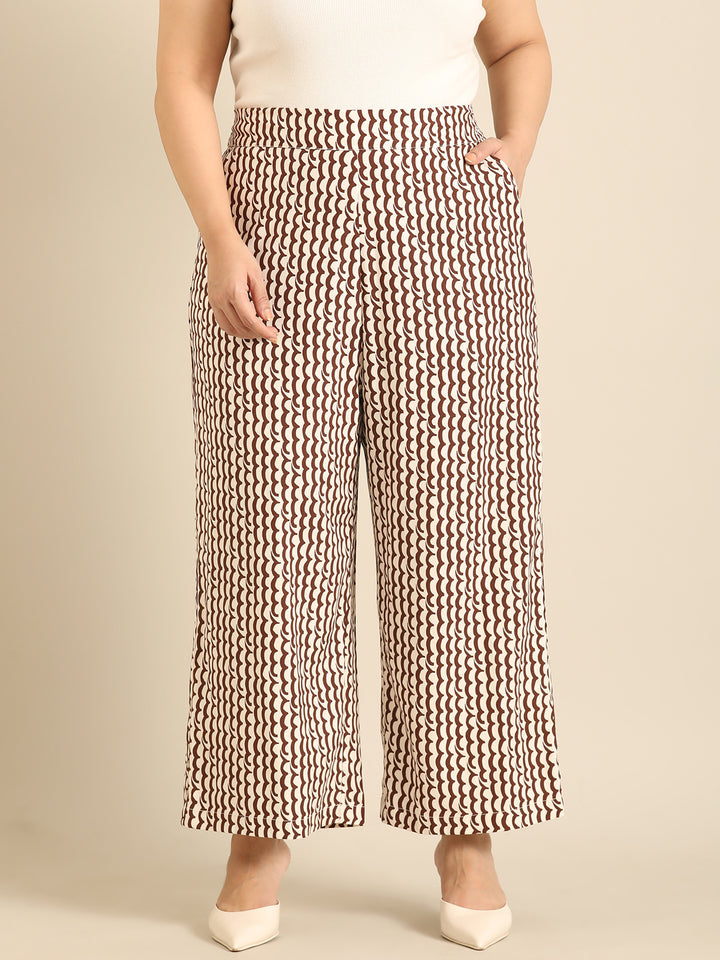 Brown Wave Print Palazzo
