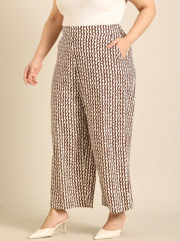 Brown Wave Print Palazzo