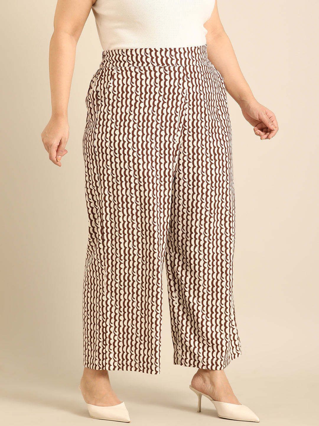 Brown Wave Print Palazzo