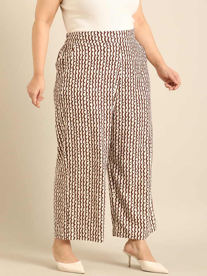 Brown Wave Print Palazzo