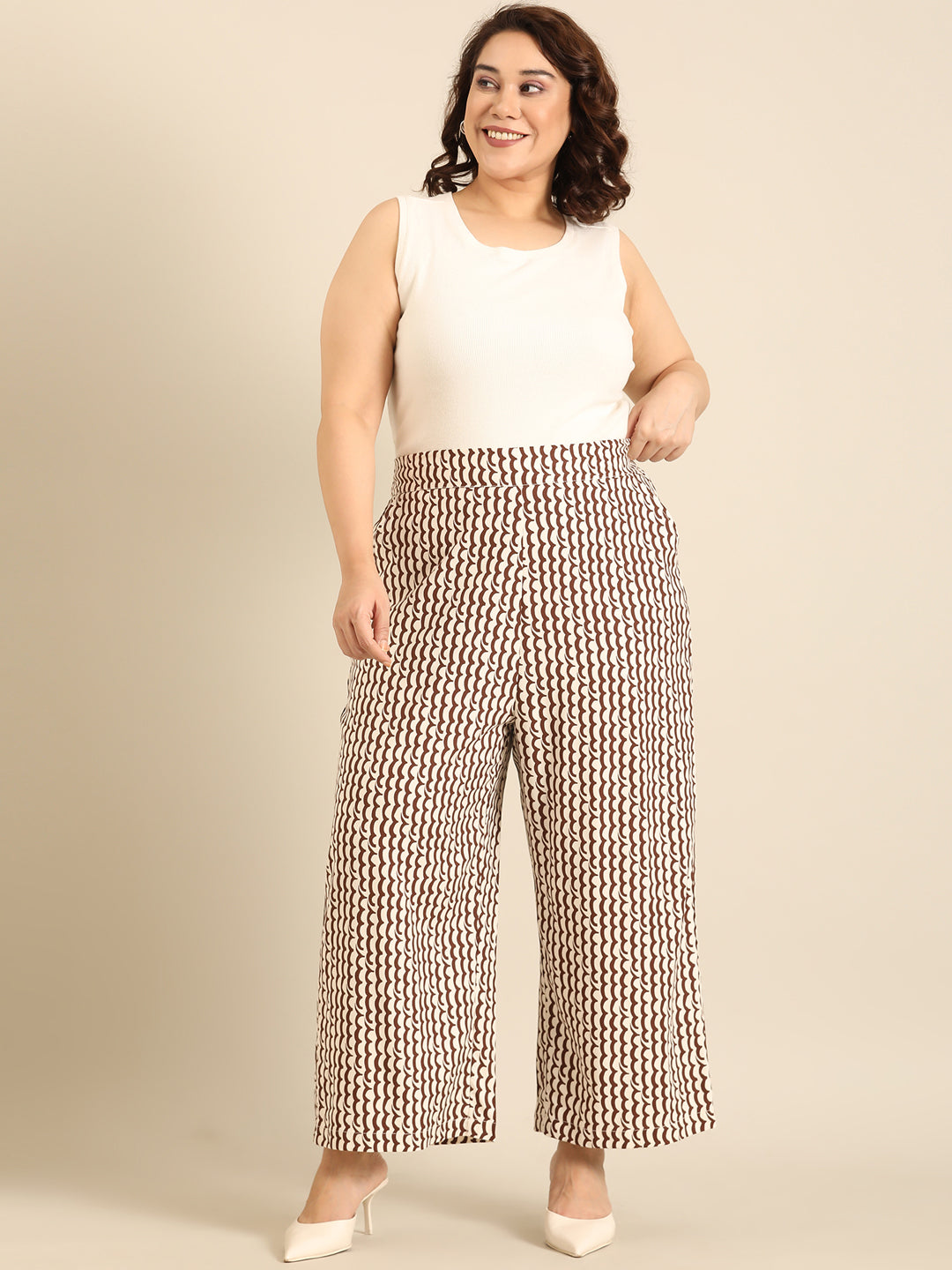 Brown Wave Print Palazzo