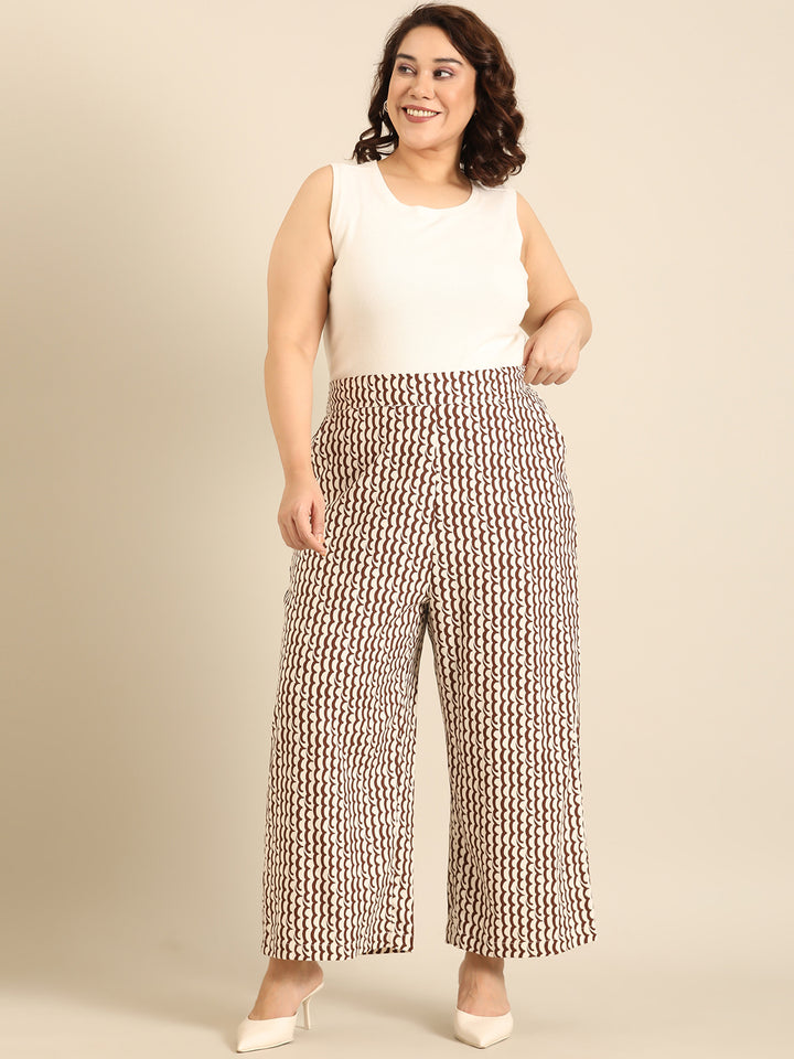 Brown Wave Print Palazzo