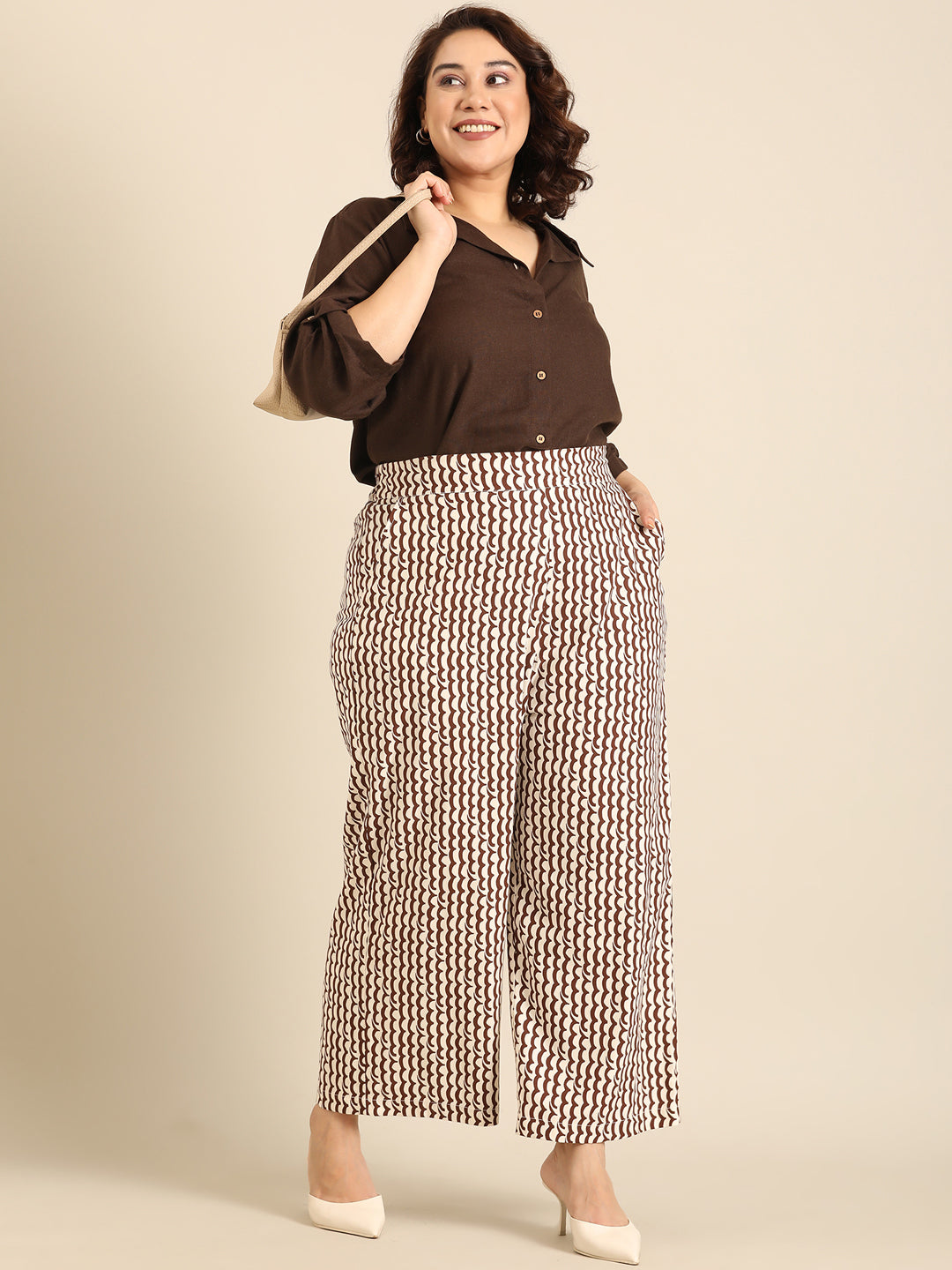 Brown Wave Print Palazzo