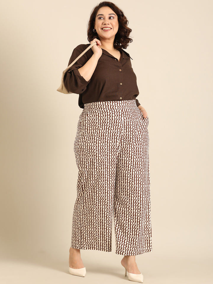 Brown Wave Print Palazzo