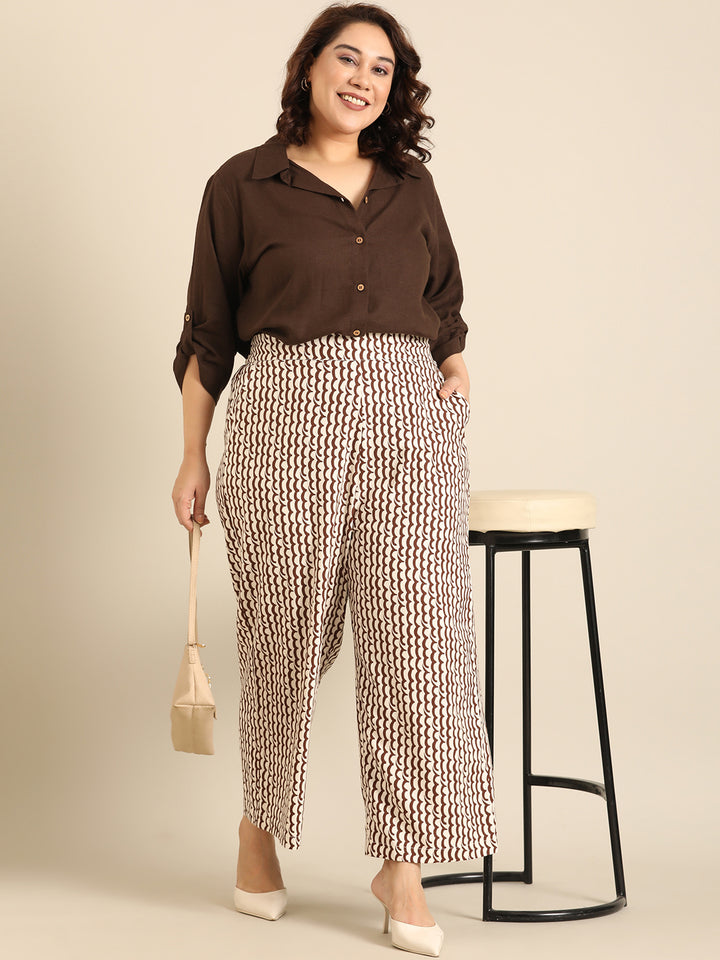 Brown Wave Print Palazzo