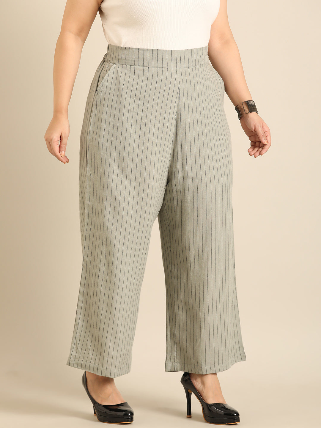 Olive pinstripe palazzo