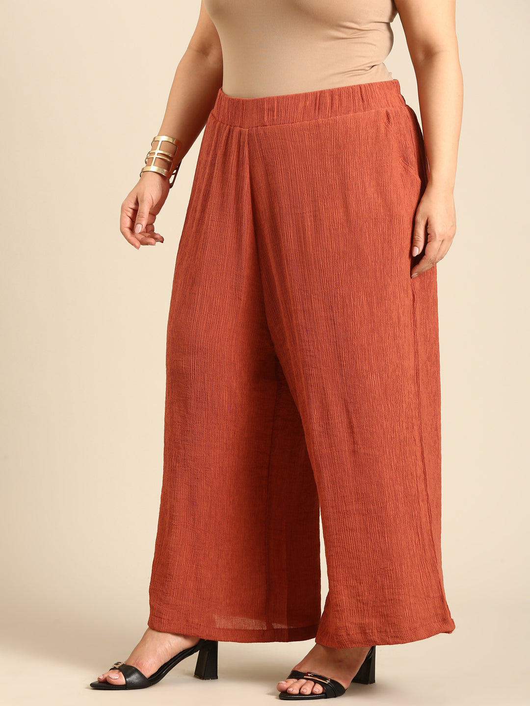 Rust Crepe Knitted Palazzos