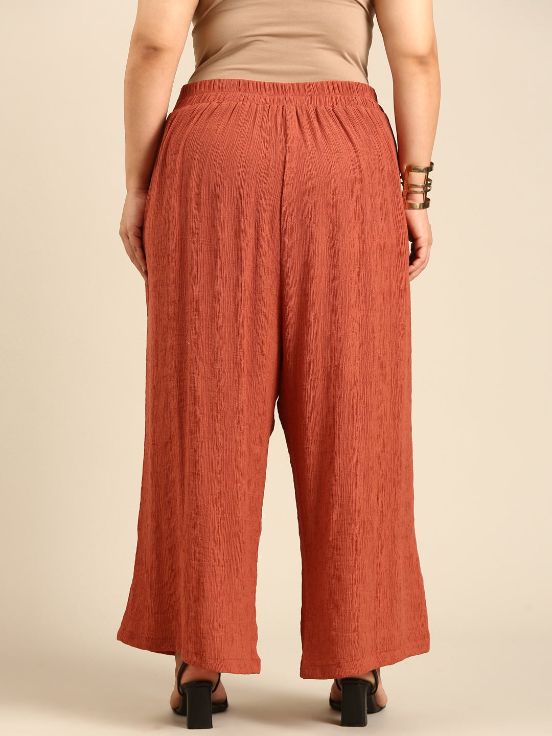 Rust Crepe Knitted Palazzos