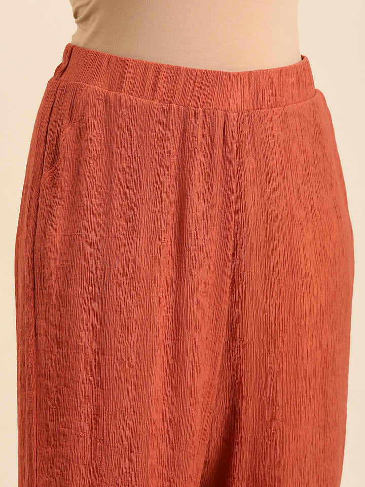 Rust Crepe Knitted Palazzos