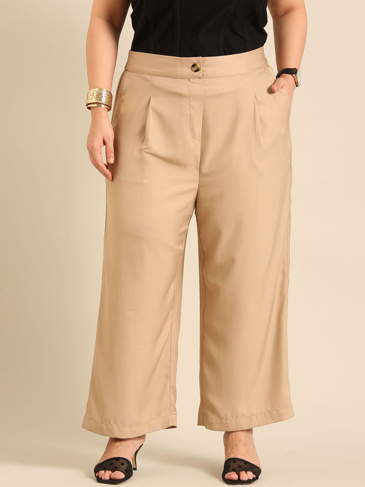 Plus Size Beige Korean Pants