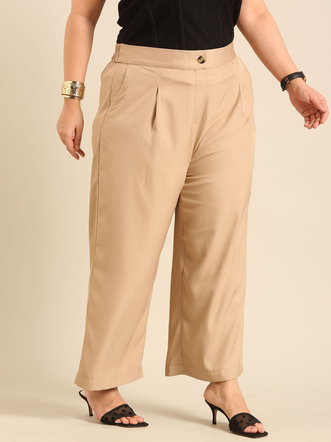 Plus Size Beige Korean Pants