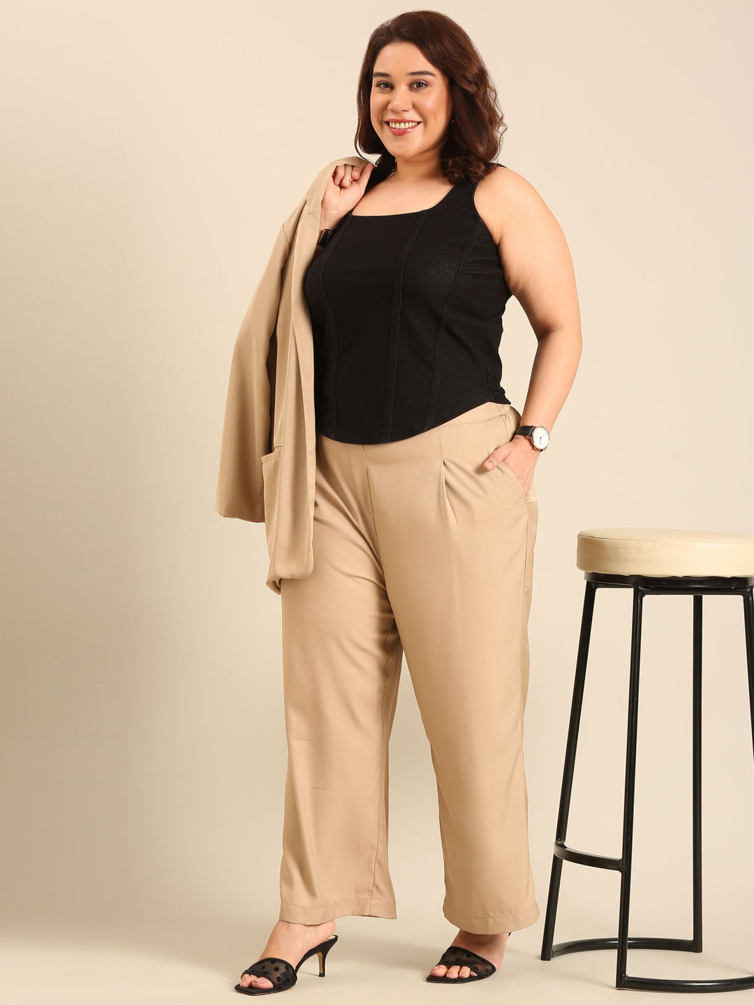 Plus Size Beige Korean Pants