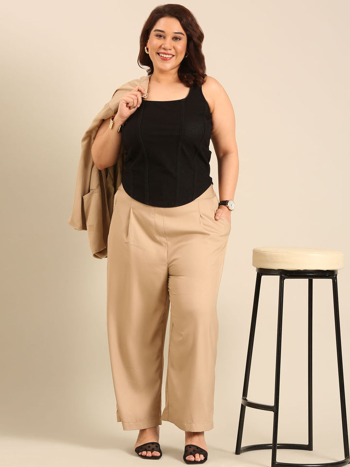 Plus Size Beige Korean Pants