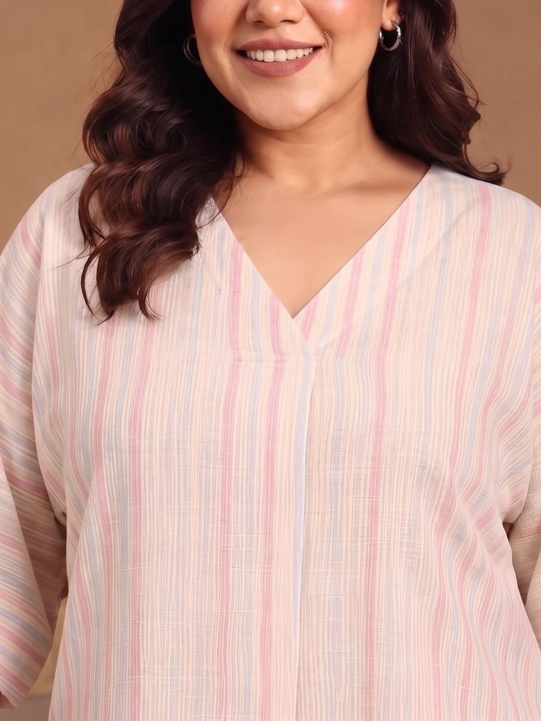 Pastel Striped V-Neck Drop Shoulder Top