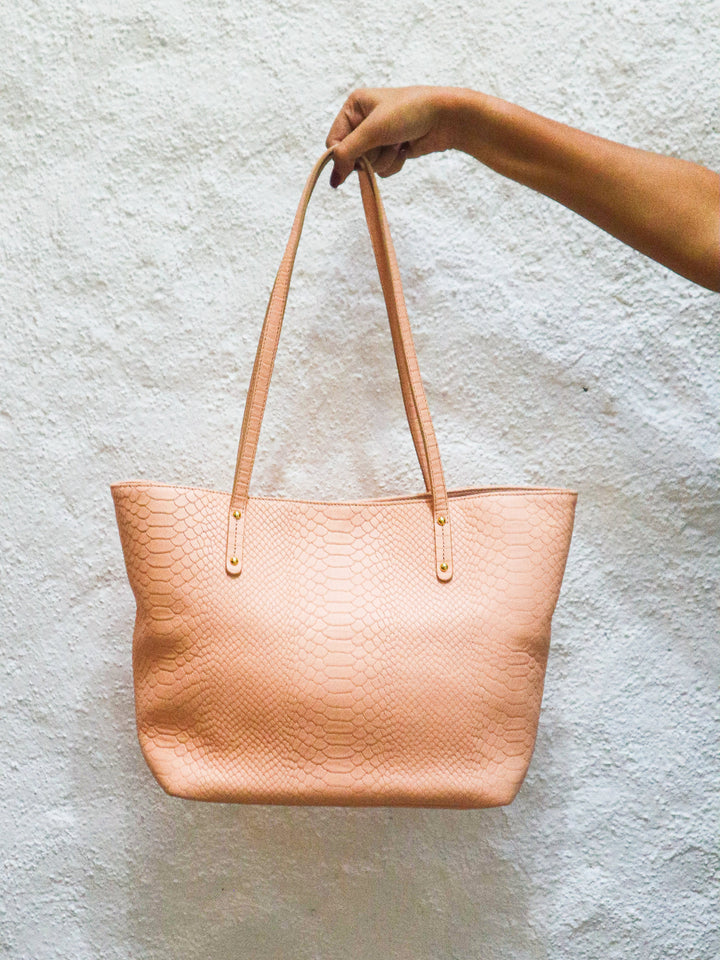 Peach Embossed Leather Handbag