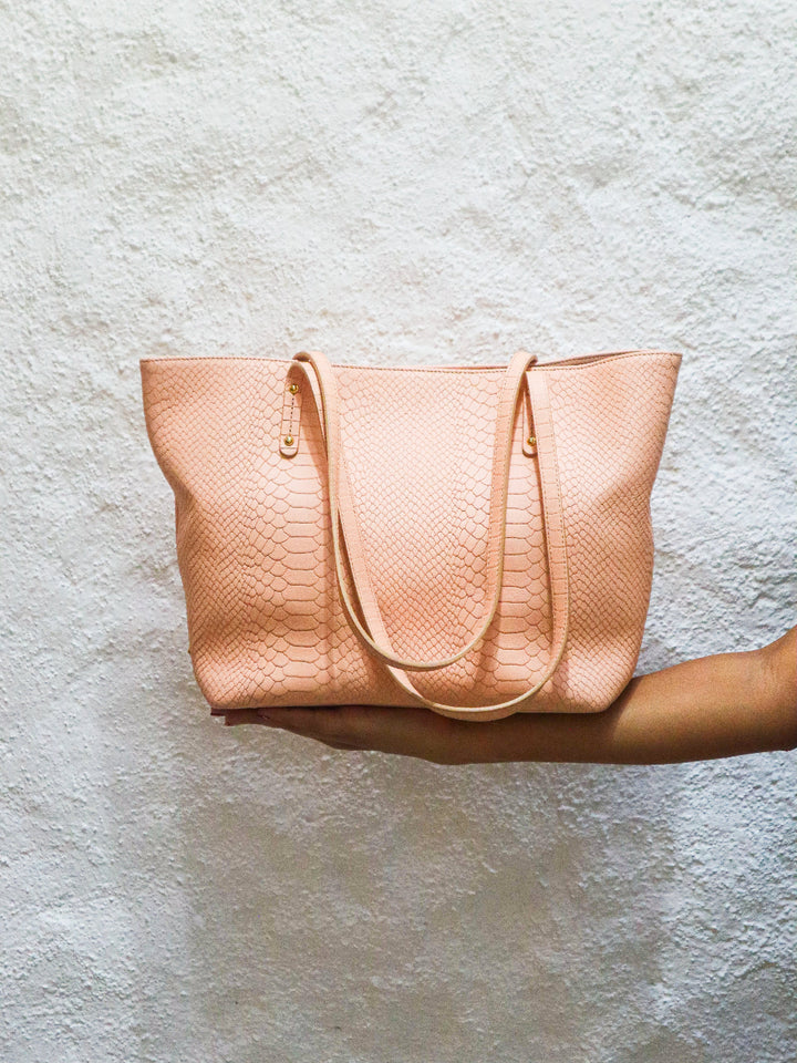 Peach Embossed Leather Handbag