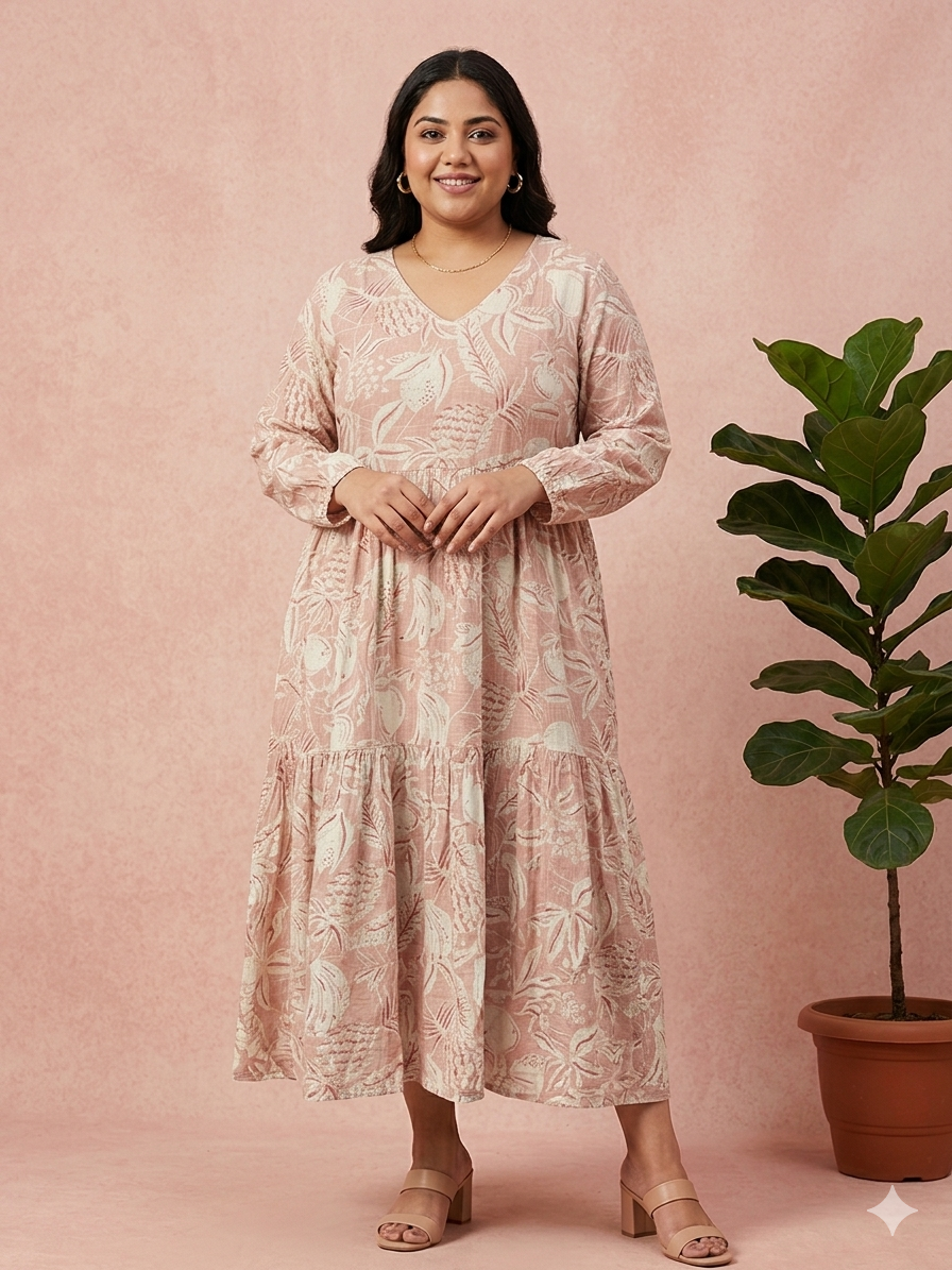 Peach Floral Printed Dress