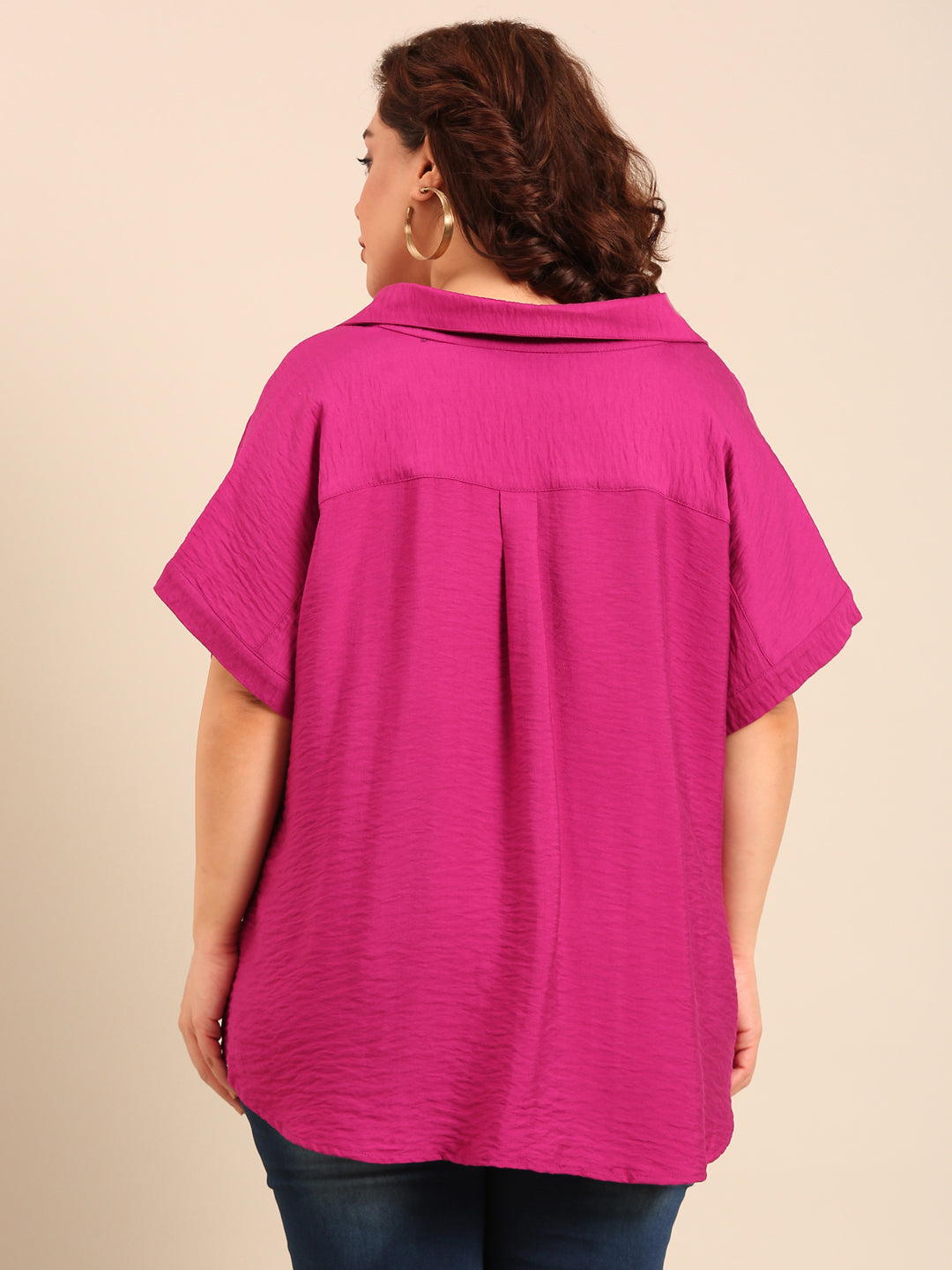 Pink Collar Neck Drop Shoulder Top