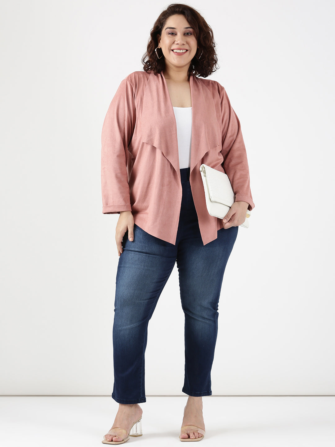 Pink Faux Suede Waterfall Jacket