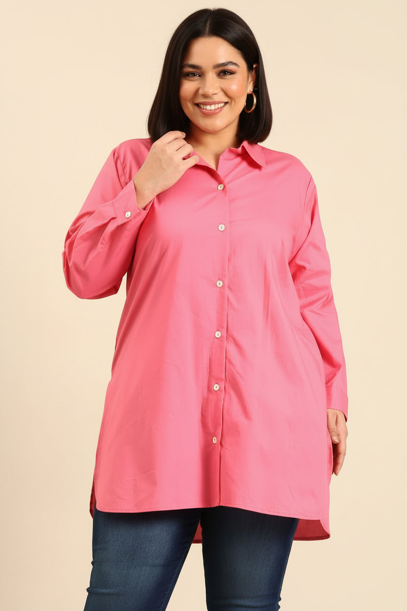 Pink Longline Button-Down Shirt 