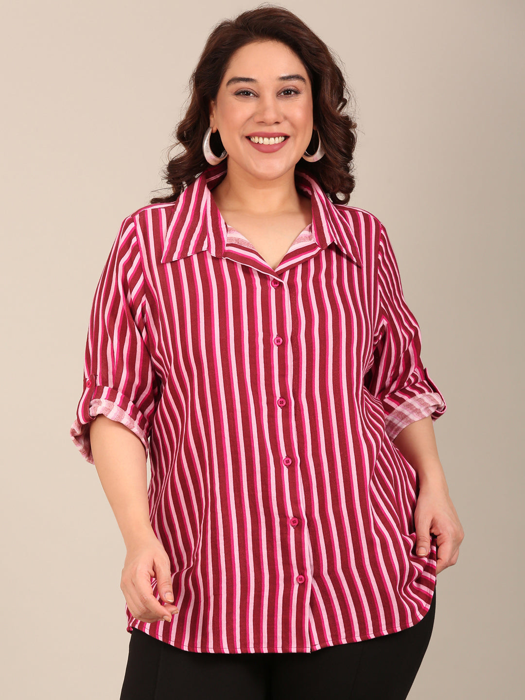 Pink & Maroon Striped Shirt
