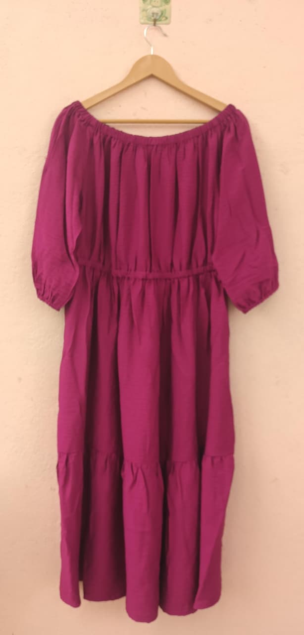 Pink Off-Shoulder Midi Dress