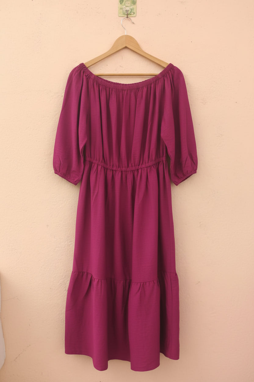 Pink Off-Shoulder Midi Dress