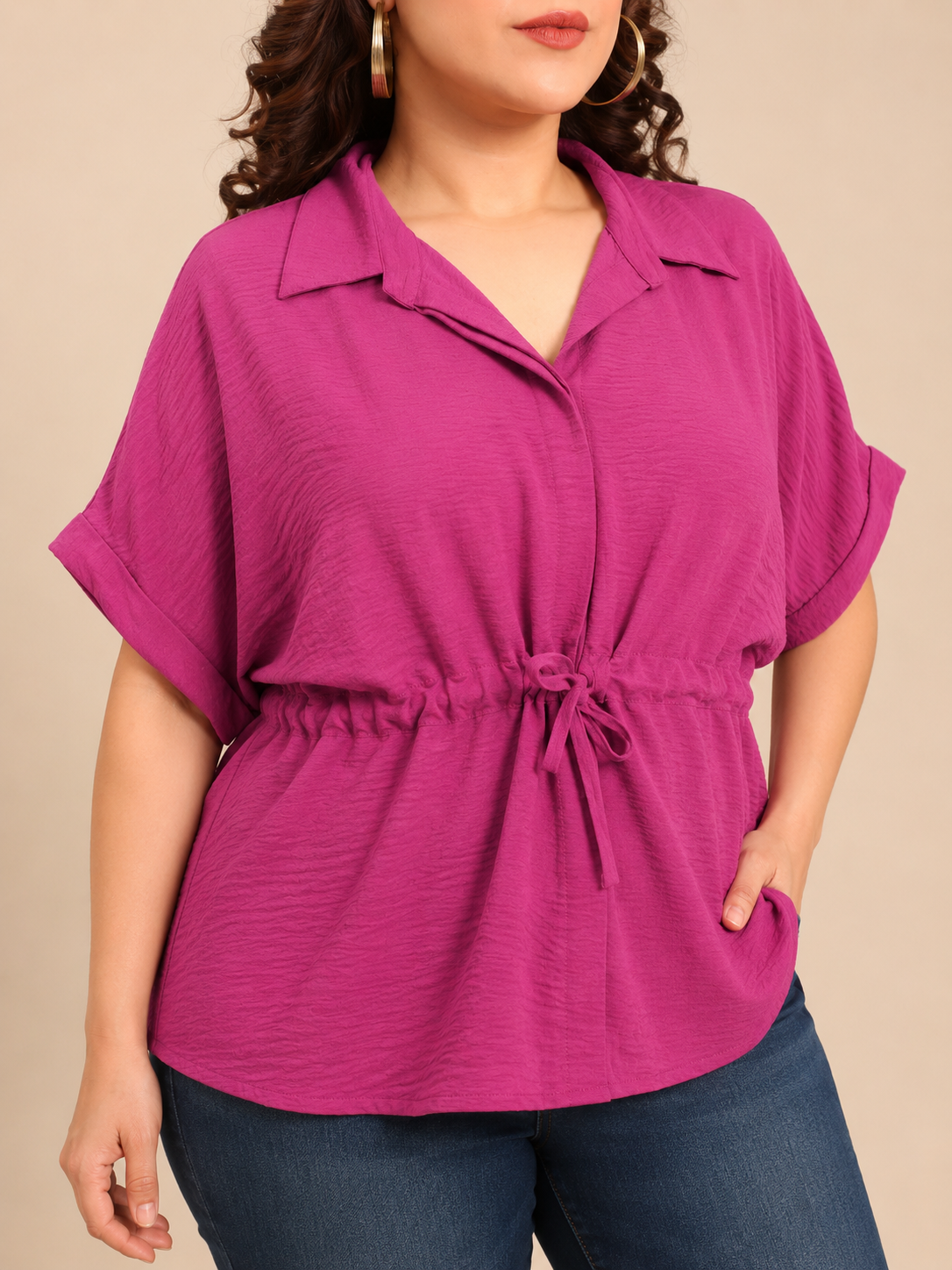 Pink Relaxed Fit Drawstring Shirt
