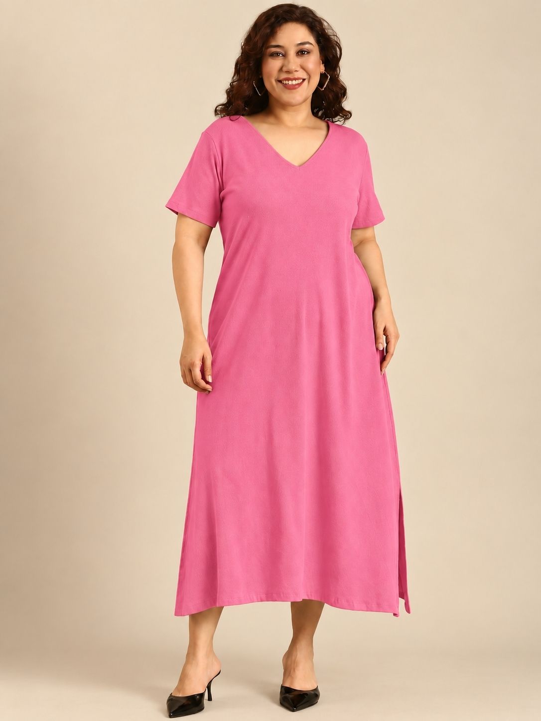 Pink Rib Cotton A-Line Dress