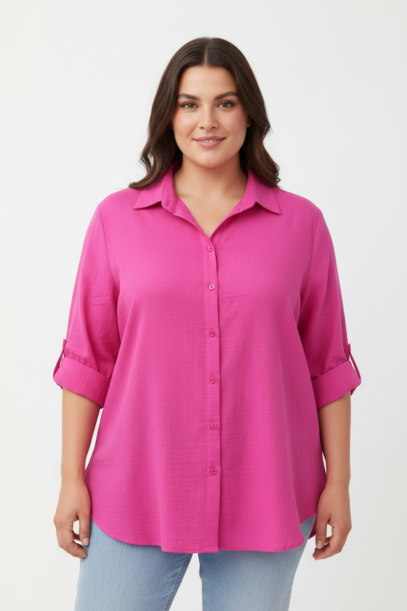 Pink Solid Collared Button-Down Shirt