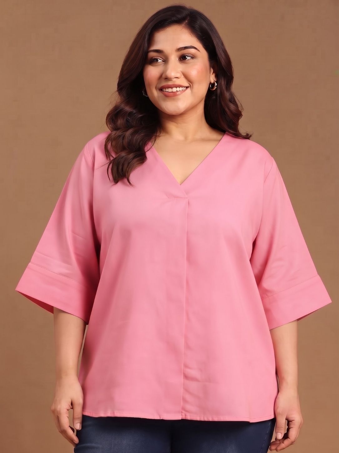 Pink V-Neck Drop Shoulder Top