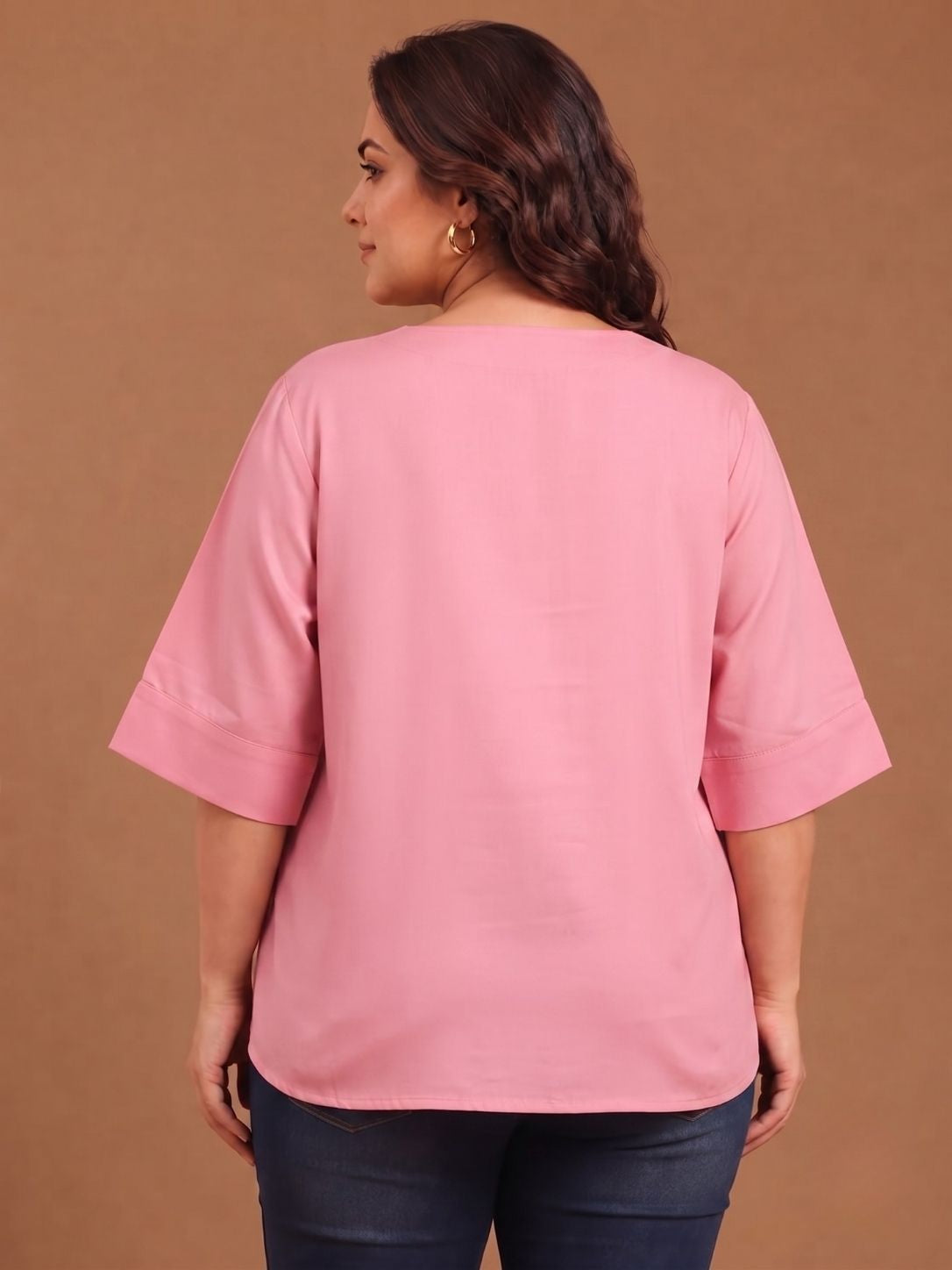 Pink V-Neck Drop Shoulder Top