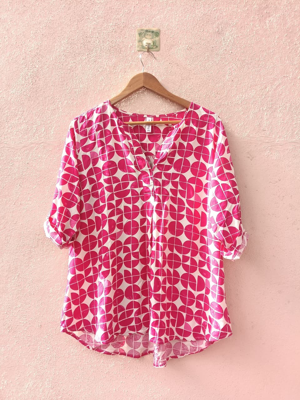 Pink & White Geometric Printed Top