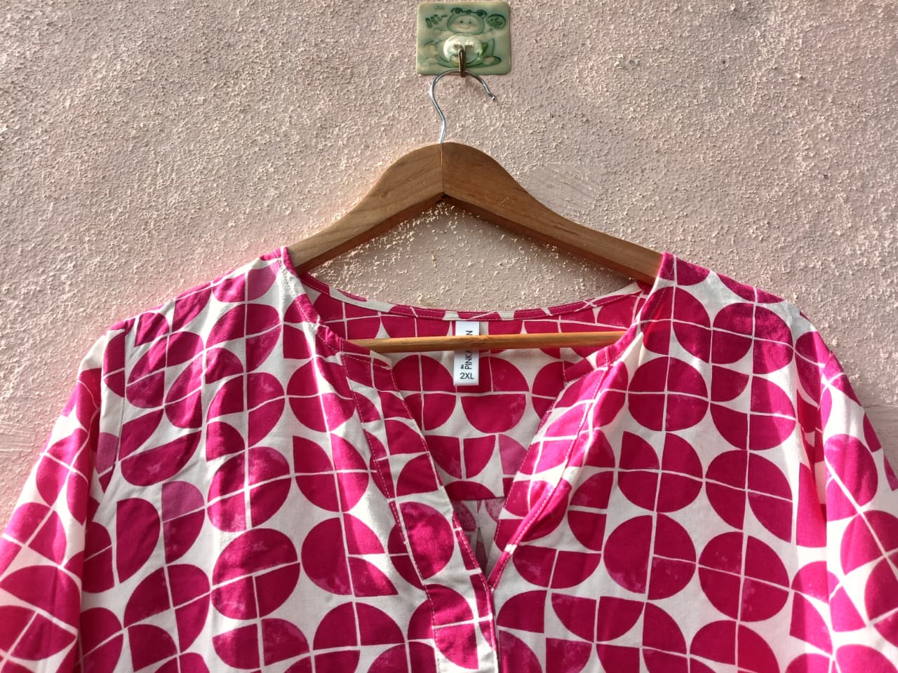 Pink & White Geometric Printed Top