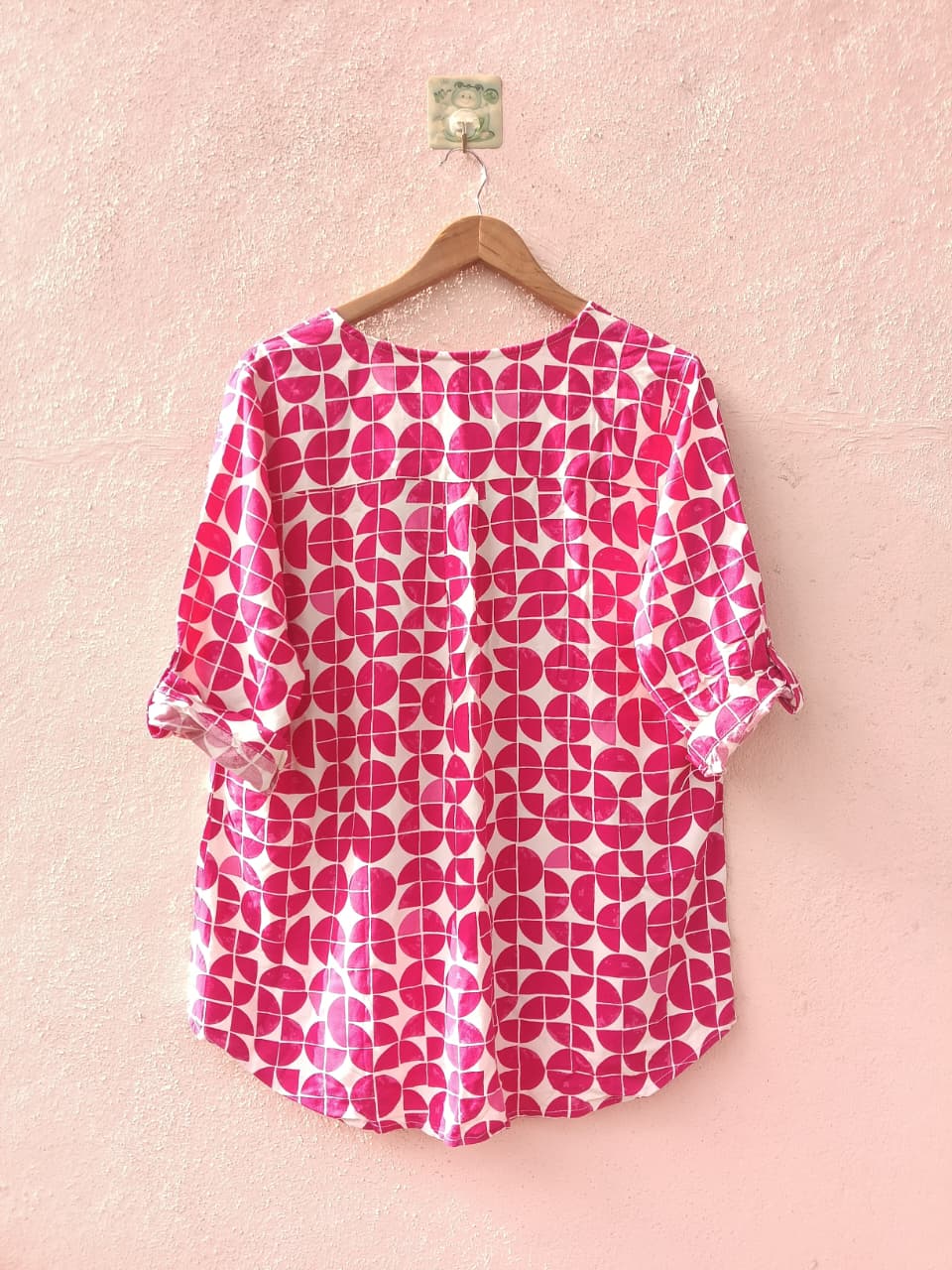 Pink & White Geometric Printed Top