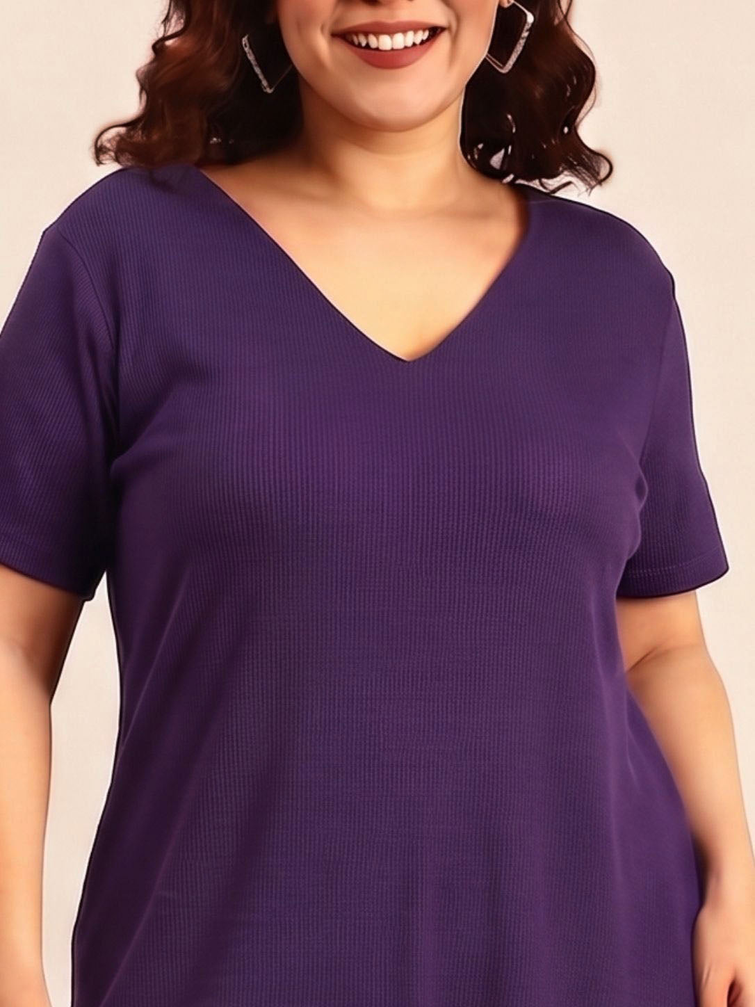 Purple Rib Cotton A-Line Dress
