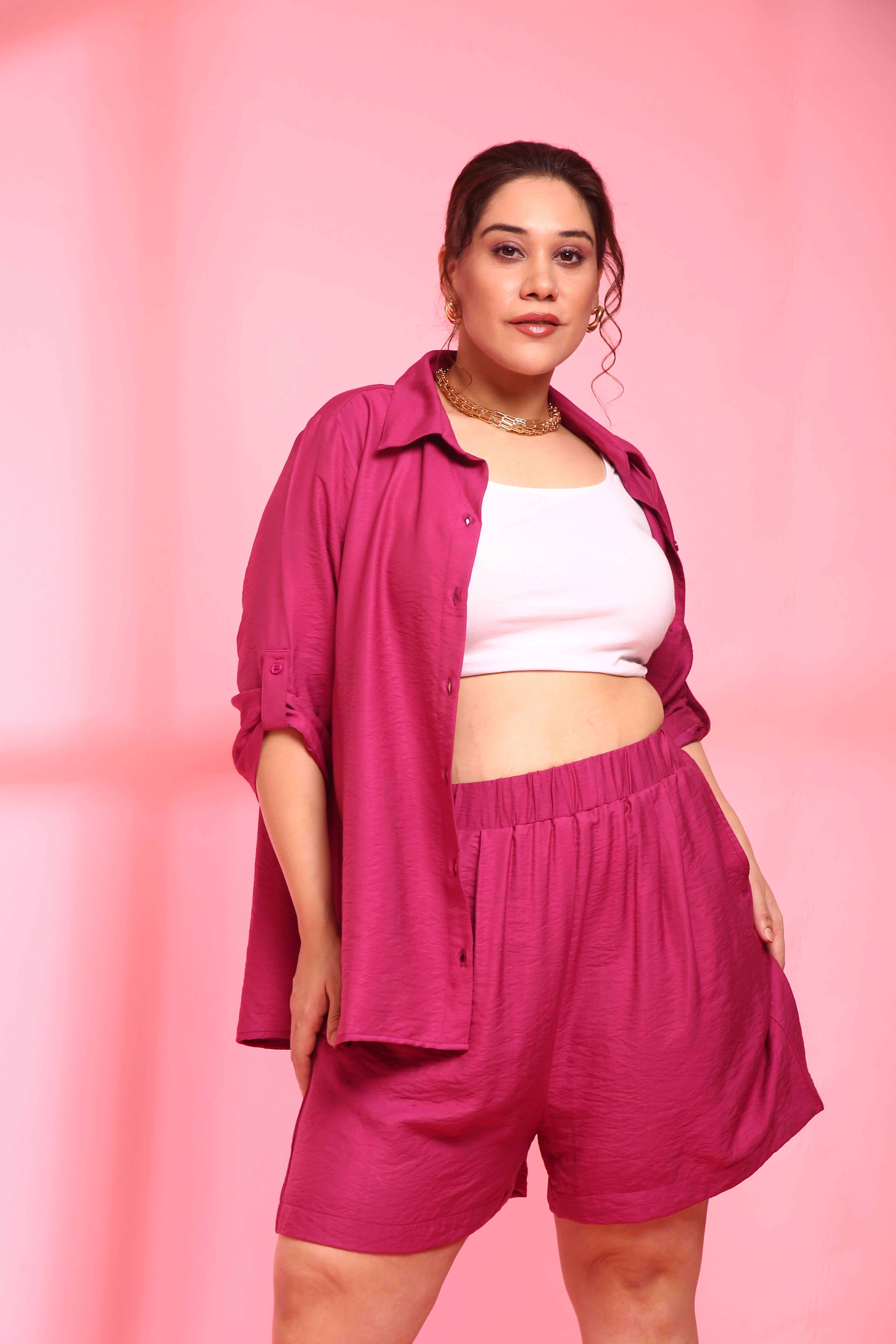 Rani Pink Shirt With Shorts Set (2 Piece)