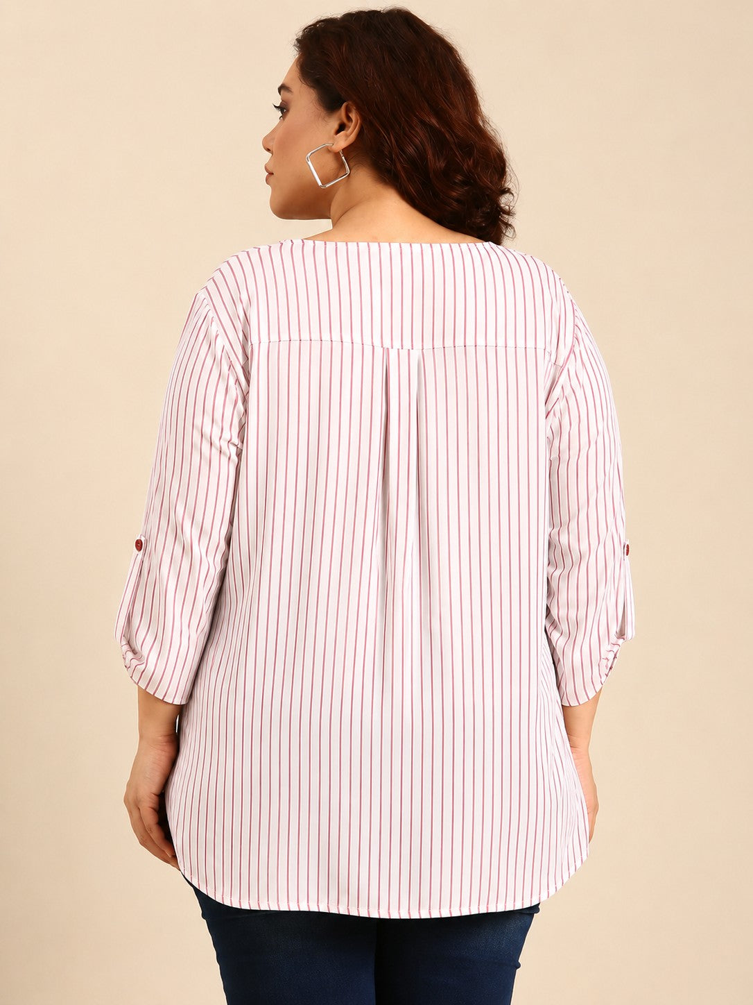 Red-White Striped V-Neck Top