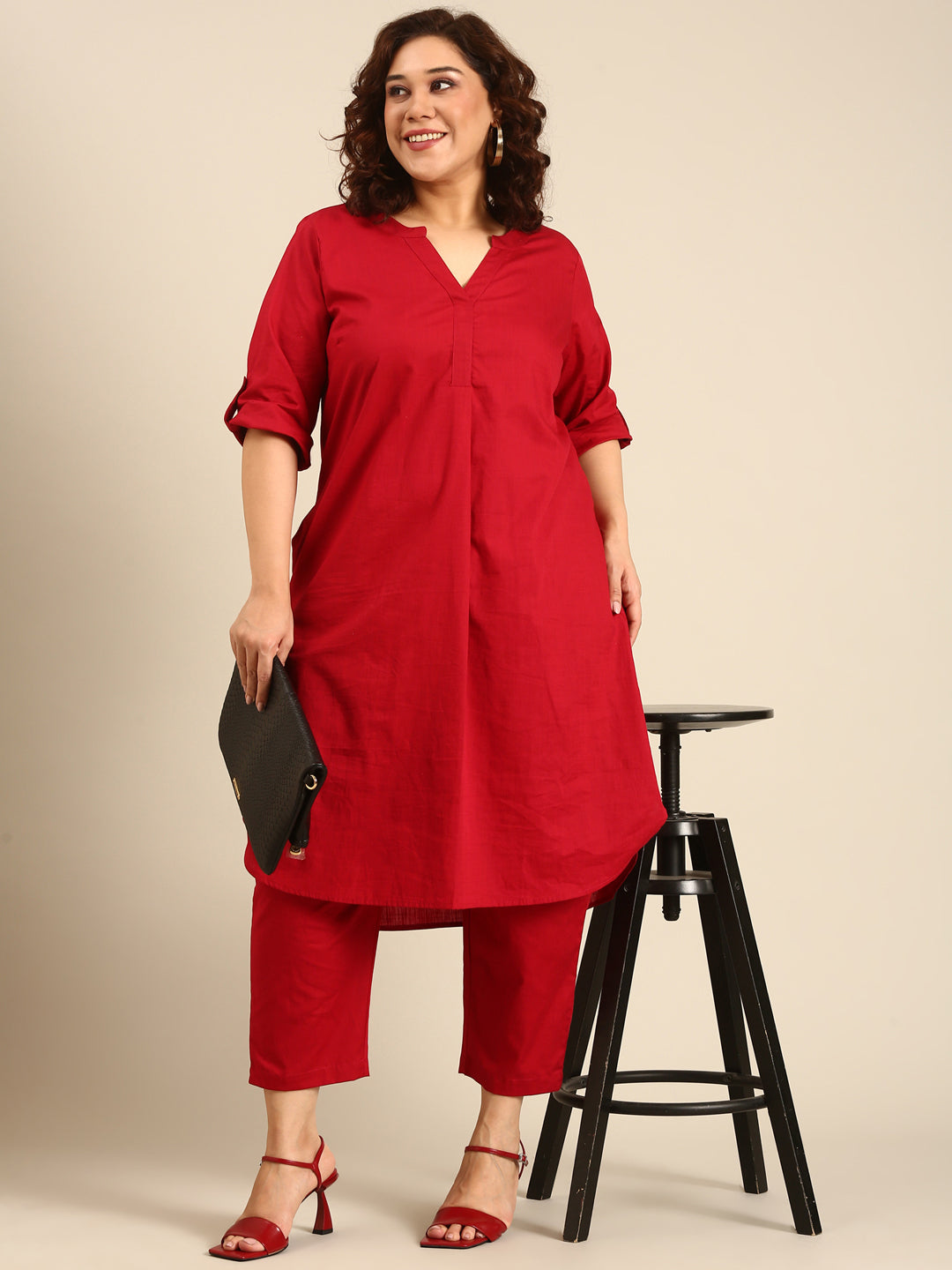 Red Cotton Co-ord Set (2 Piece)