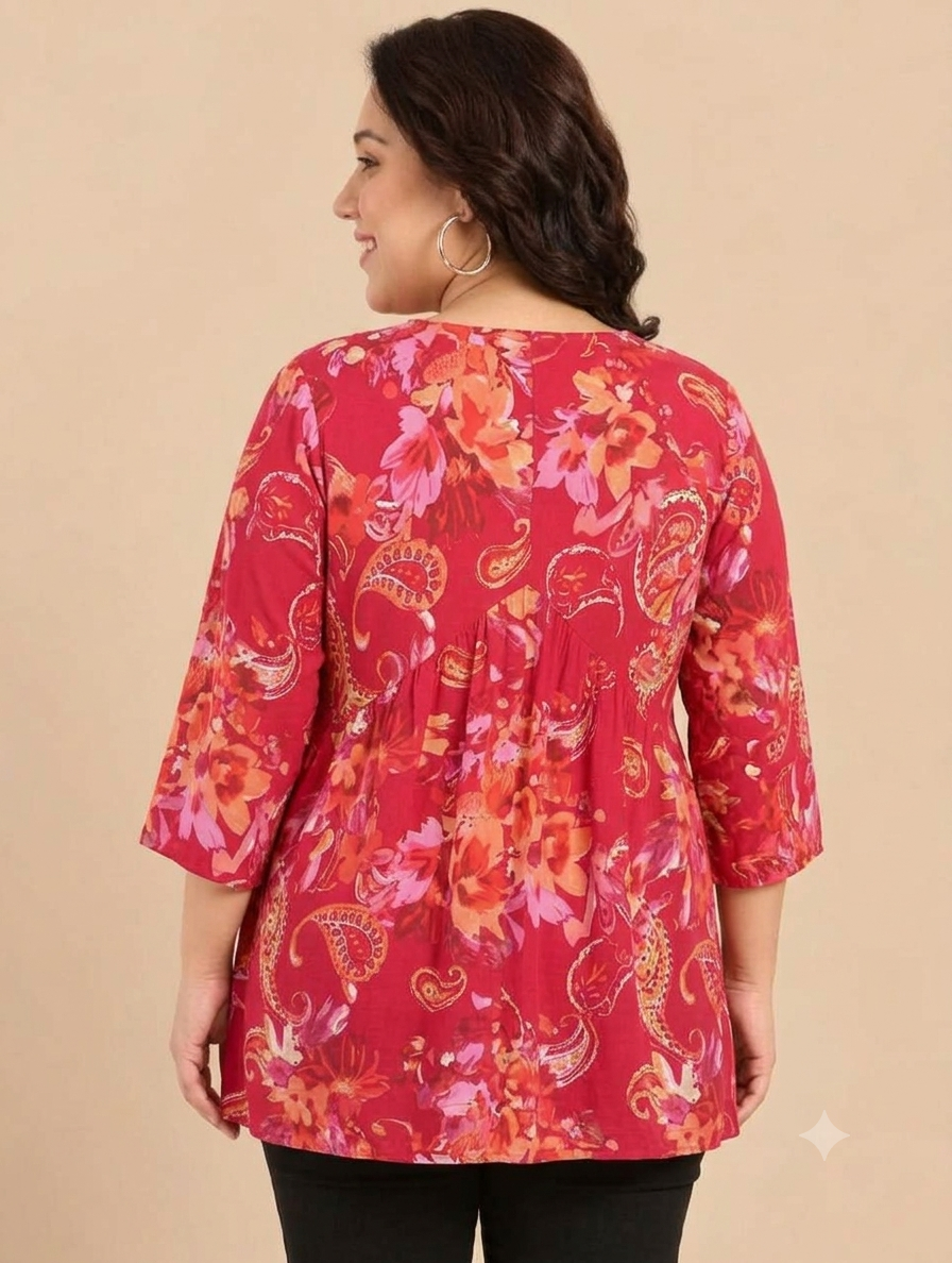 Red Floral Printed Flared Tunic