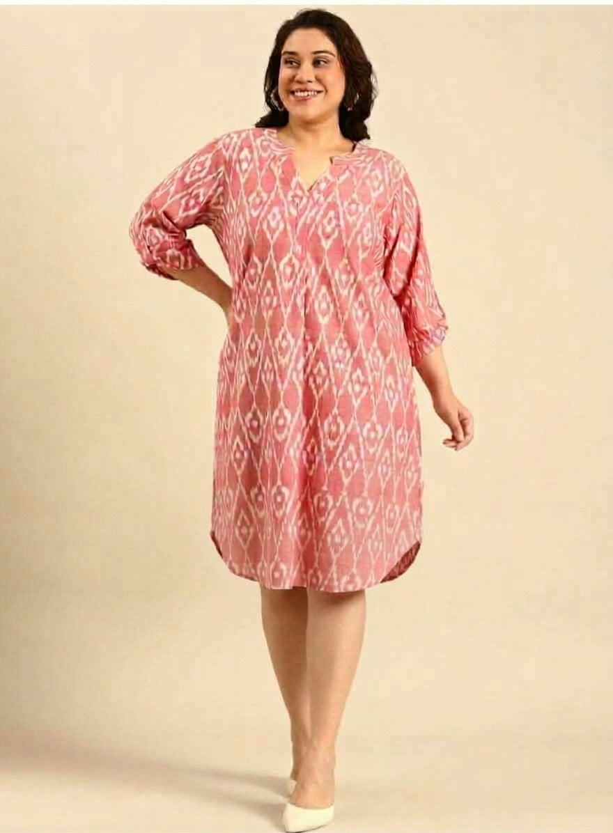 Red Ikat V-Neckline Midi Dress