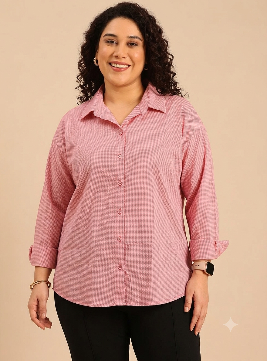 Red Micro-Checkered Button-Down Shirt