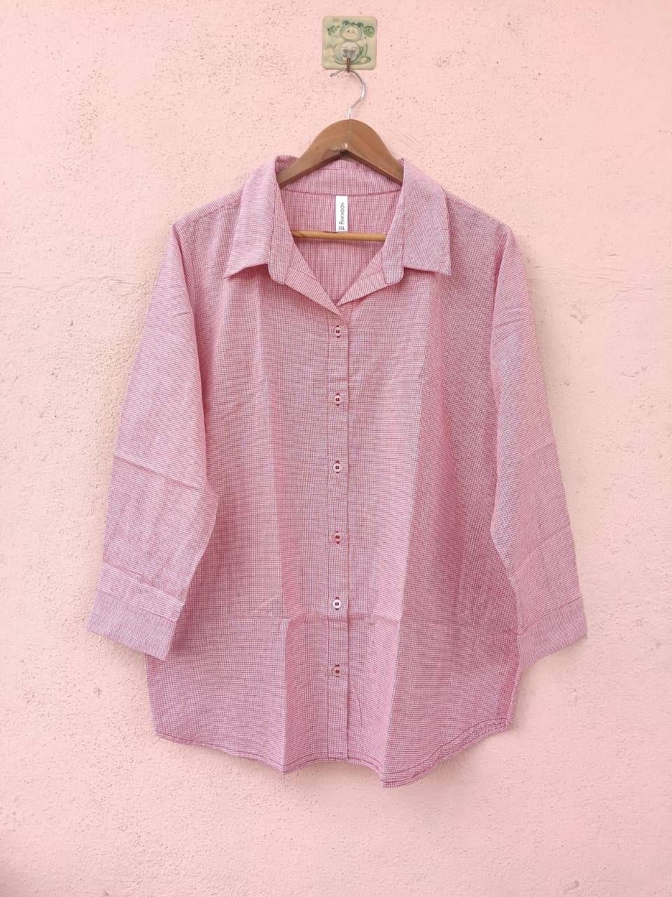 Red Micro-Checkered Button-Down Shirt