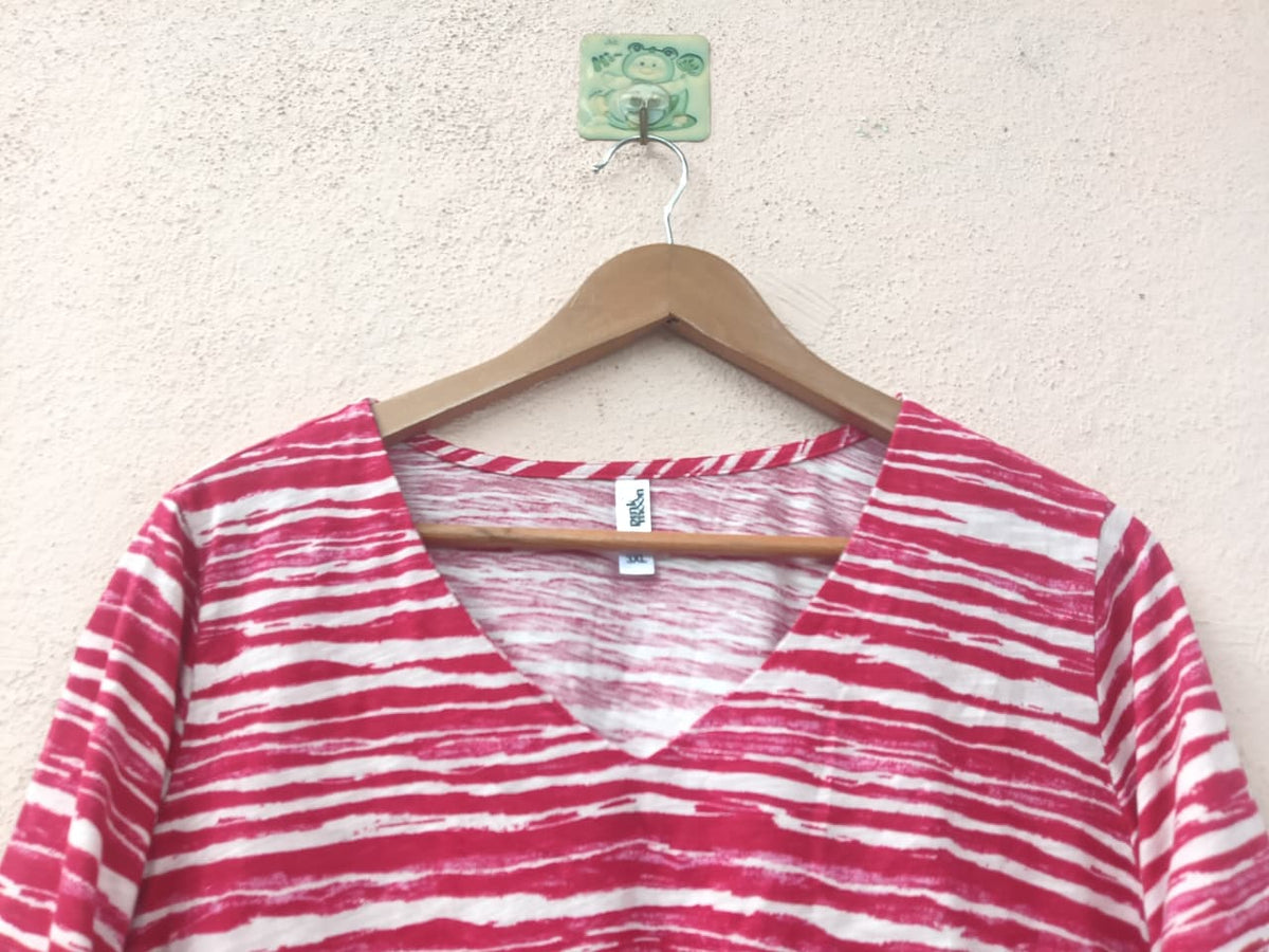 Red Printed V-Neck Top