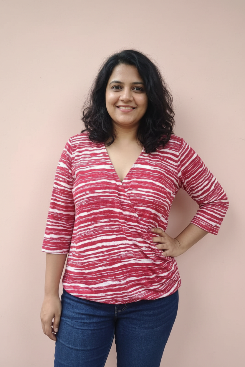Red Printed Wrap Top