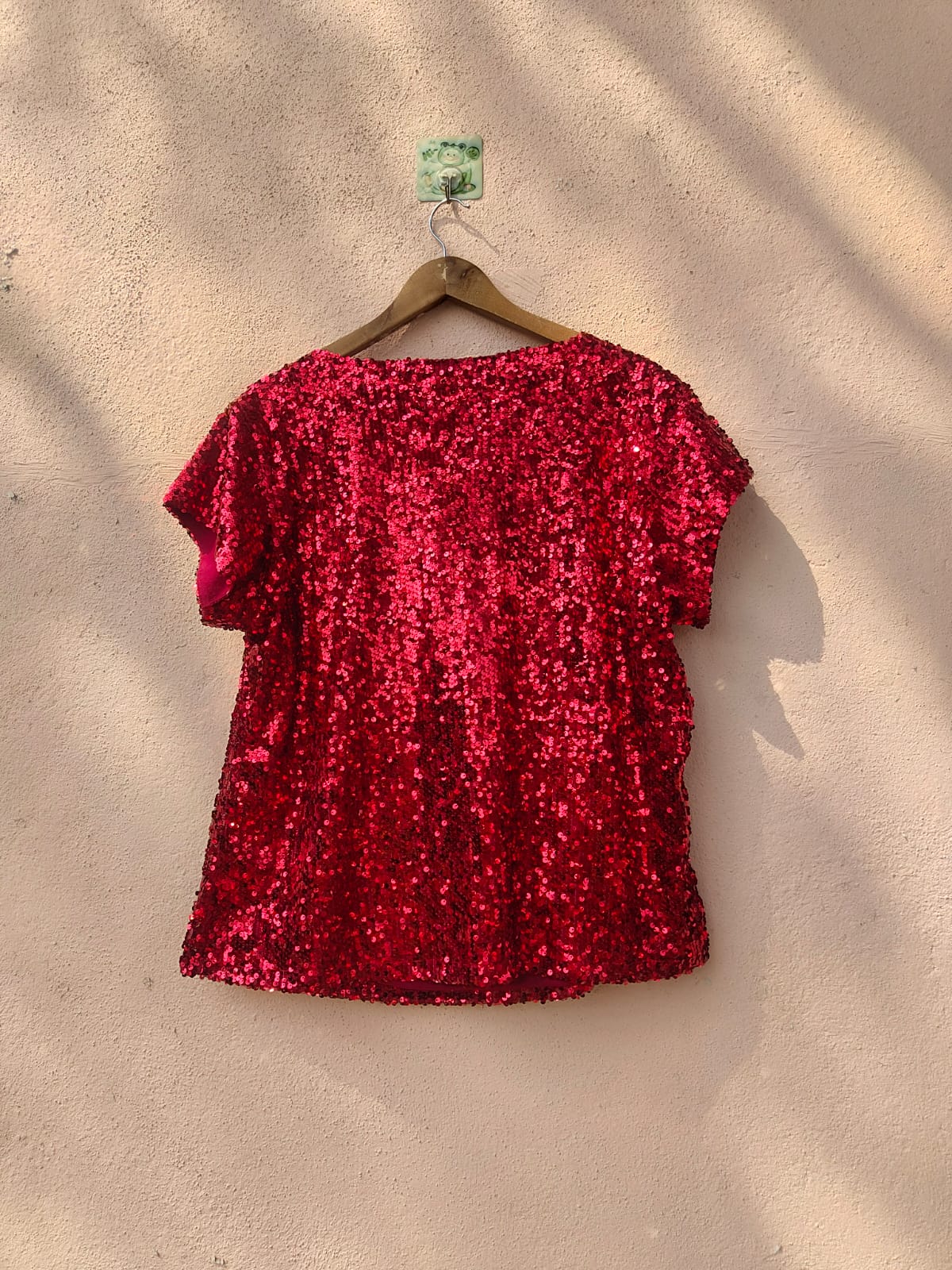 Red Sequin Cowl Neck Top2