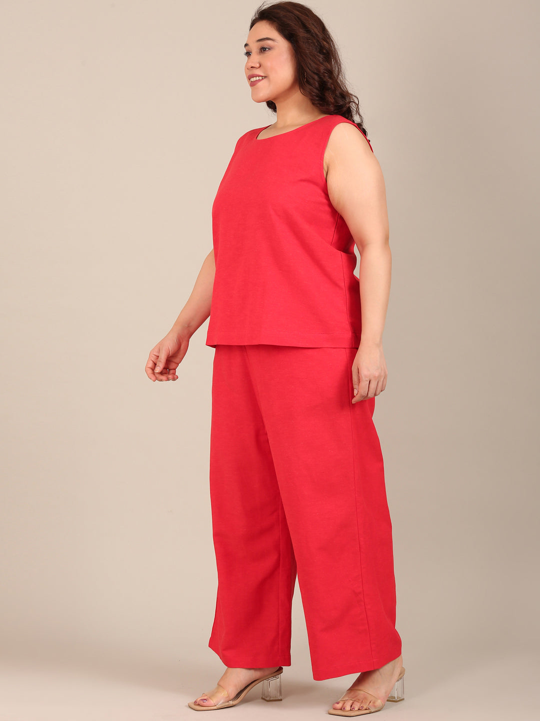 Red Sleeveless Co-ord Set (2 Piece)