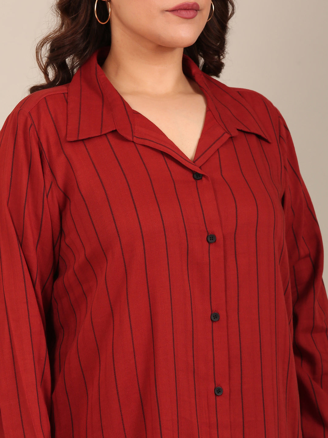 Red Striped Long-Line Shirt