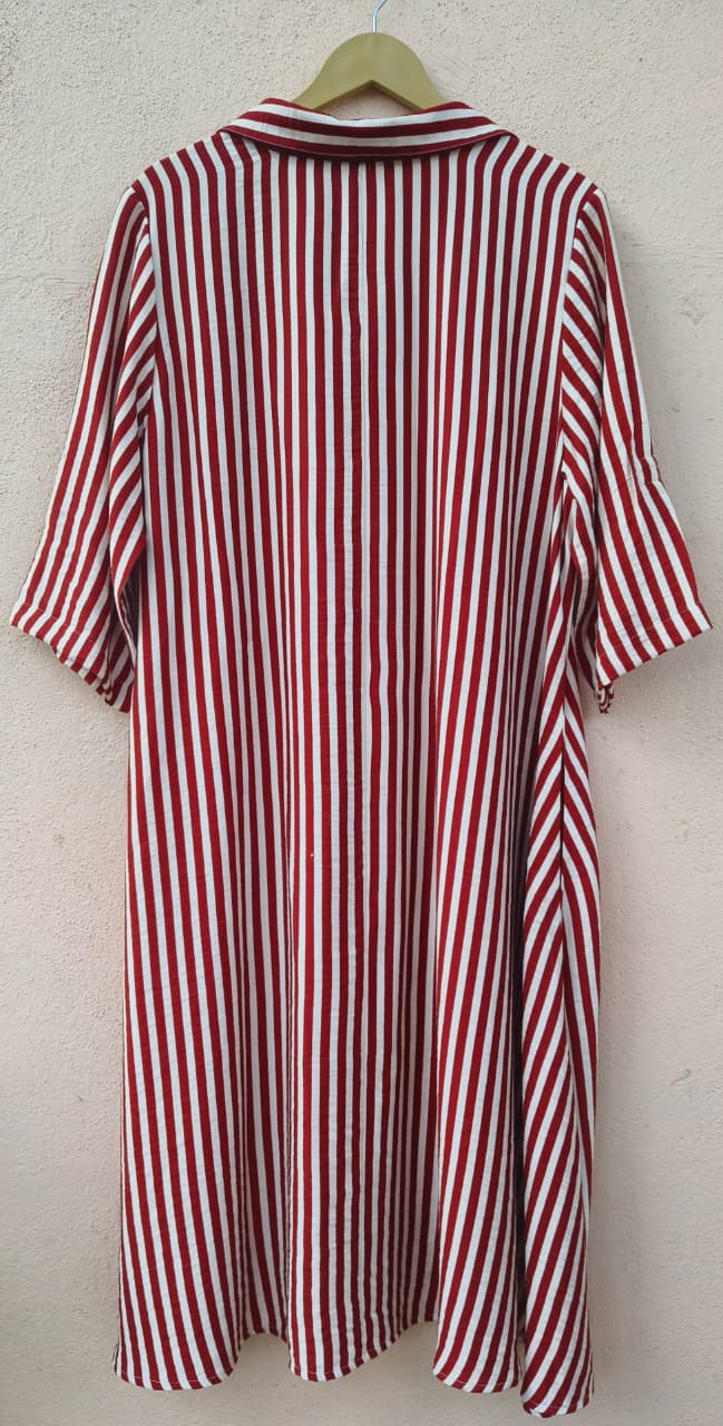 Red & White Striped Shirt Dress