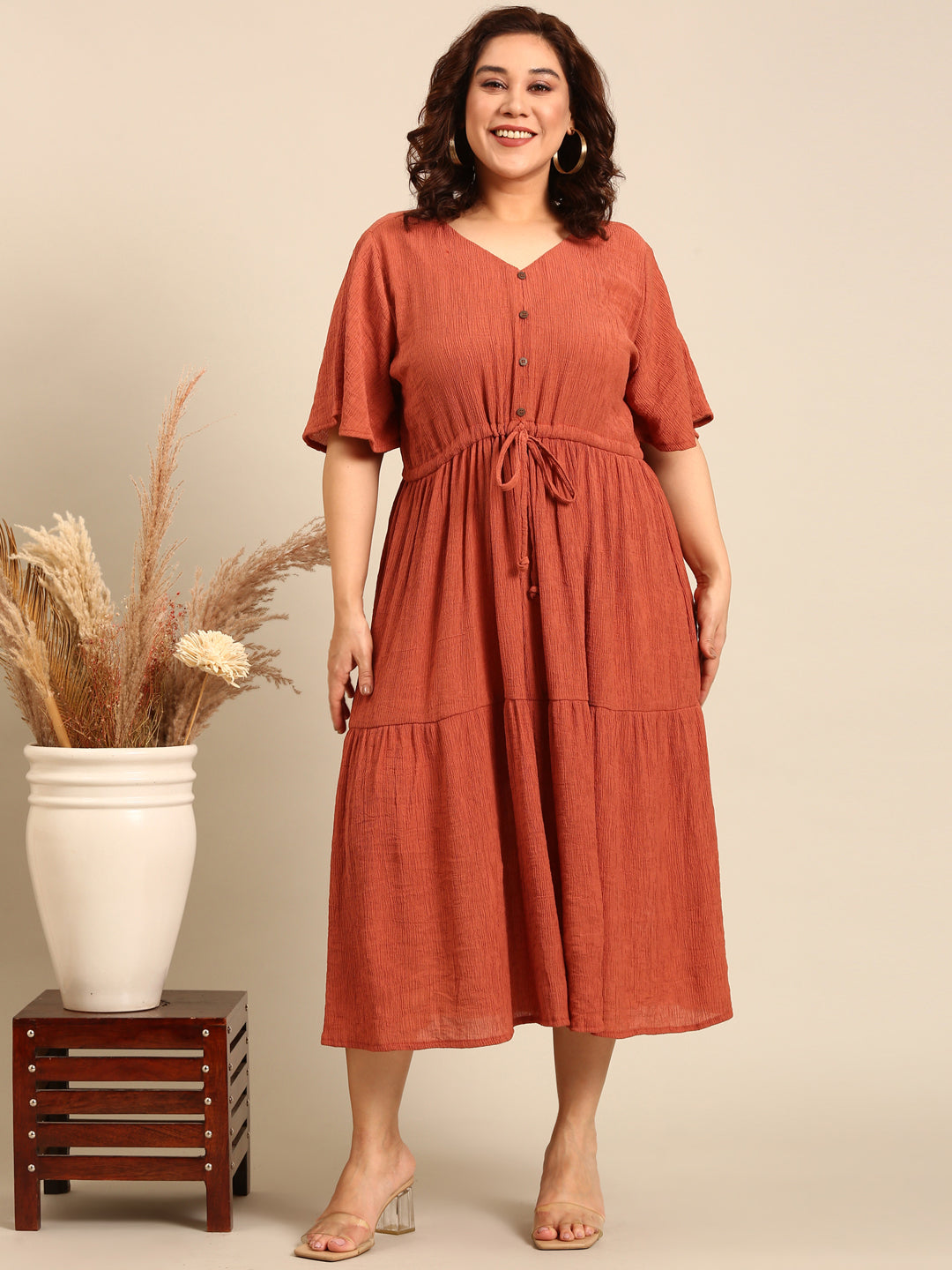 Rust Crepe Knitted Maxi Dress